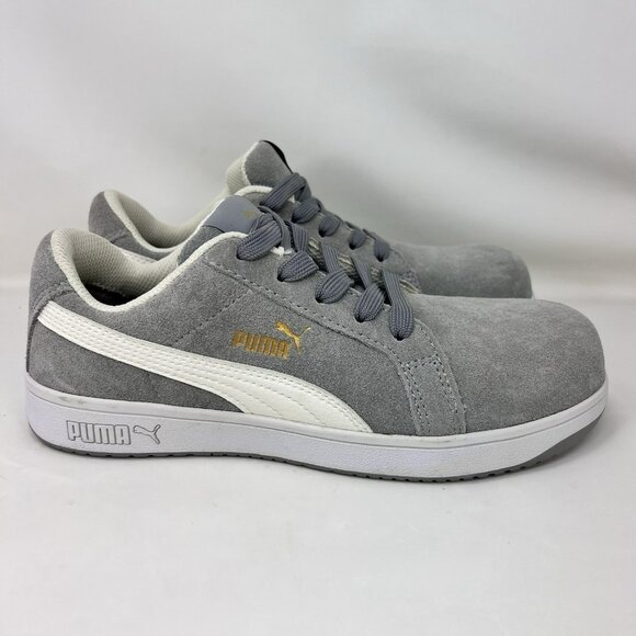 Puma Iconic Suede Gray Composite Toe Work Shoes Gray Women’s Size 7.5 - Picture 1 of 7
